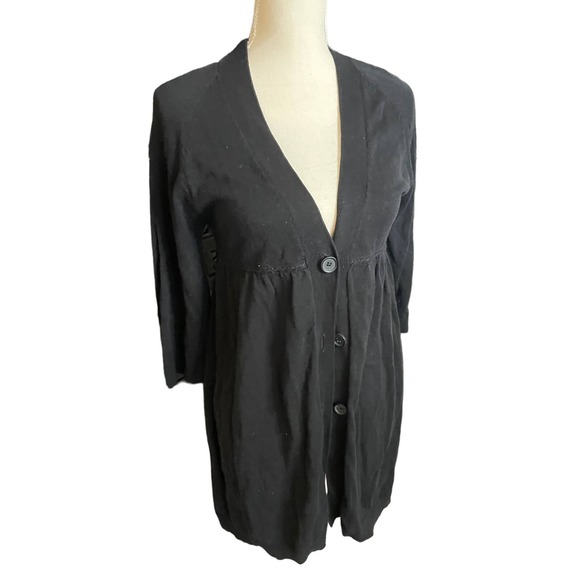Studio M Womens Button-Up Peplum Cardigan V-Neck 3/4 Sleeve Size XS Black - Picture 6 of 7